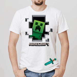 Playera blanca Estampado Minecraft