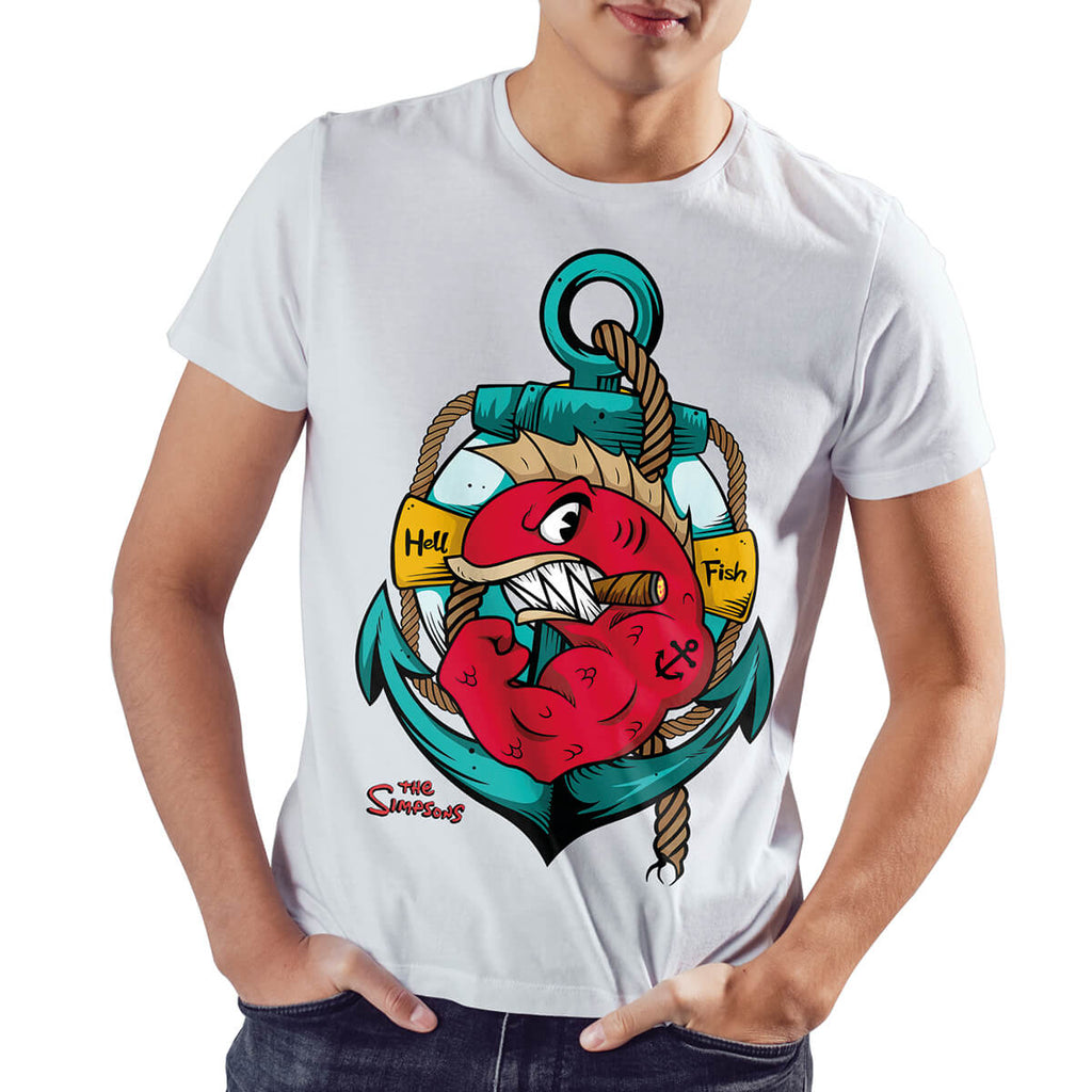 Playera Blanca Hell Fish Diseño De Pez Fuego