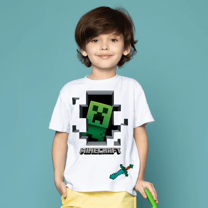Playera blanca Estampado Minecraft infantil