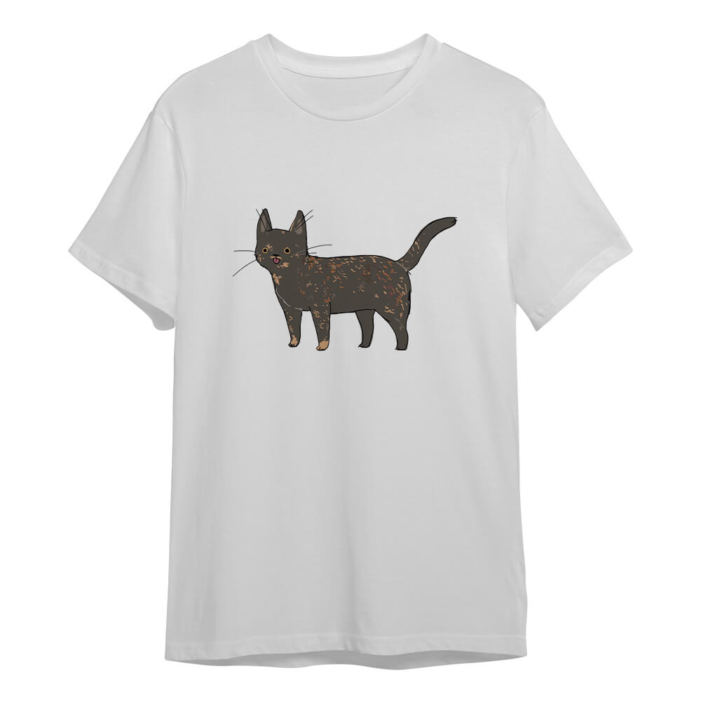 Playera Blanca Gato negro con manchitas